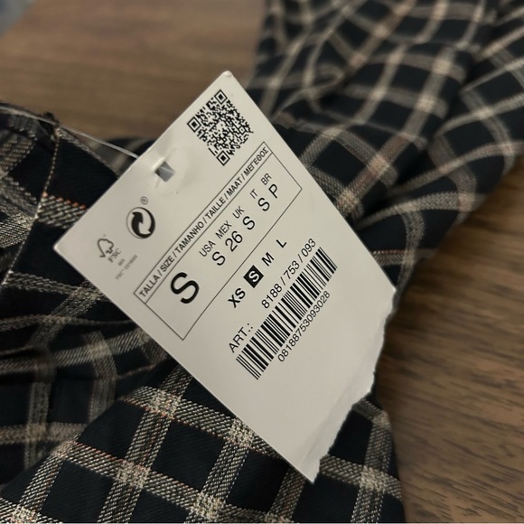 💕 NWT Zara Black and Tan Checkered Pants S - Picture 9 of 11